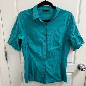 Arc'teryx Women's Size Large Short Sleeve Snap Button Teal